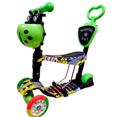 Самокат дитячий 3-х коліс 5 в 1 mix 5 кольорів колеса PU зі світлом SC20482_Green