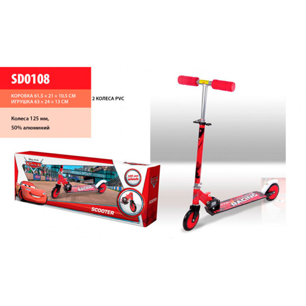 Самокат SD0108 Disney Сars.світлометал..2 колеса PVC SD0108