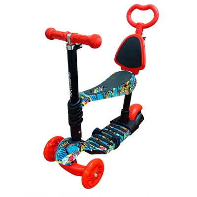 Самокат дитячий 3-х коліс 5 в 1 mix 5 кольорів колеса PU зі світлом SC20482_Red