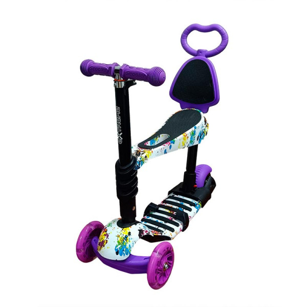 Самокат дитячий 3-х коліс 5 в 1, mix 5 кольорів, колеса PU зі світлом SC20482_Violet