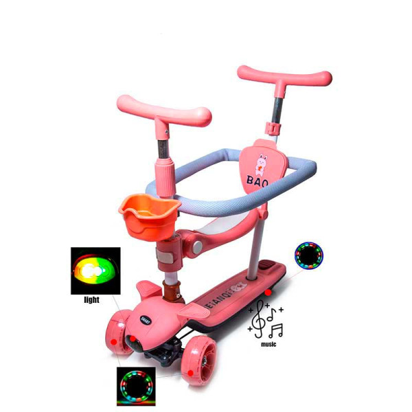 Самокат 5в1 з бортиком BAQ Рожевий 148157898