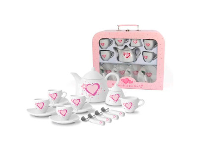 Набір порцелянового посуду ігровий Чайний "Сердечко" 17од валіза 33*27*10 CH12019