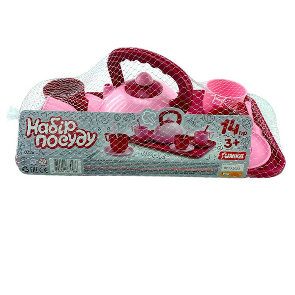 Дитячий набір посуду на таці 14 предметів Юника 70286_Pink