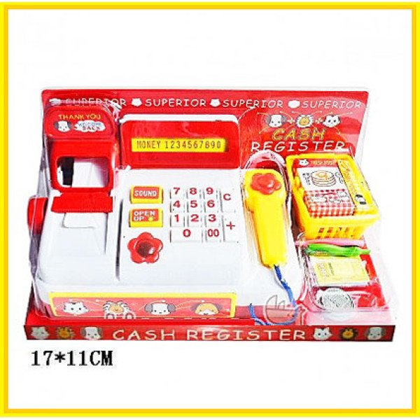 Касовий апарат на батарейках із кошиком і продуктами 398