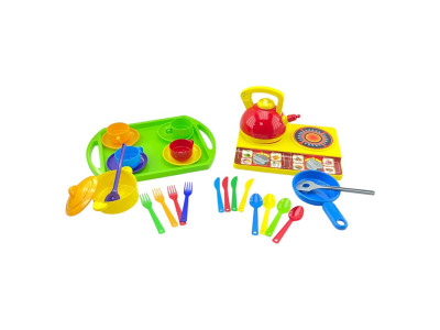 Посуд "Юна господиня": плита чайник піднос 048/10_Green-Yellow