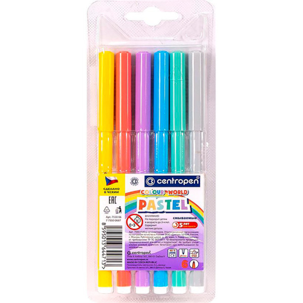 Фломастер 6 кольорів CENTROPEN пастель 7550/06 110161