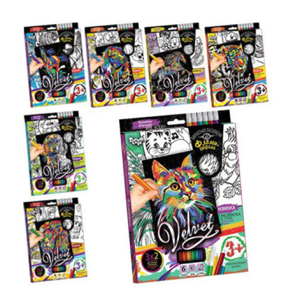 Набір для творчості Danko Toys "Оксамитове розфарбування фломастерами VELVE VLV-01-010203...10