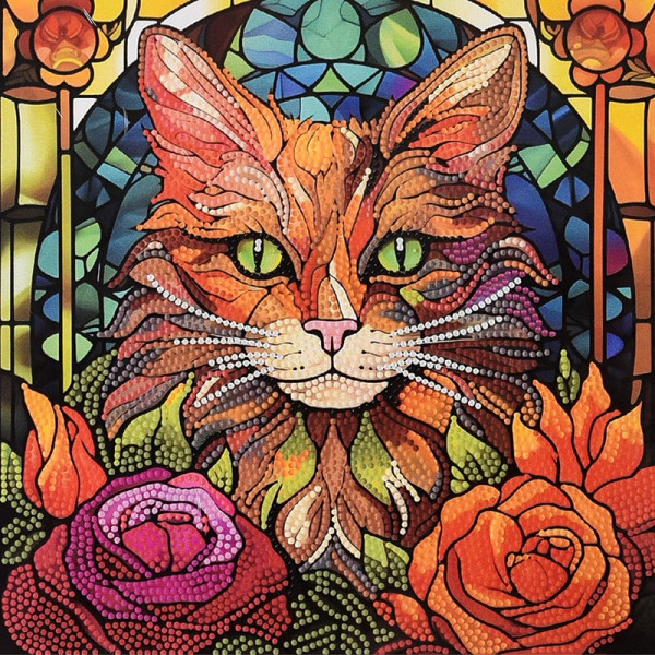 Алмазна картина Strateg Кіт зі смарагдовими очима 30х30 см DEEX16303