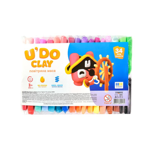 Повітряний пластилін Strateg UDO Clay 34 шт брикет 10 г. 30893