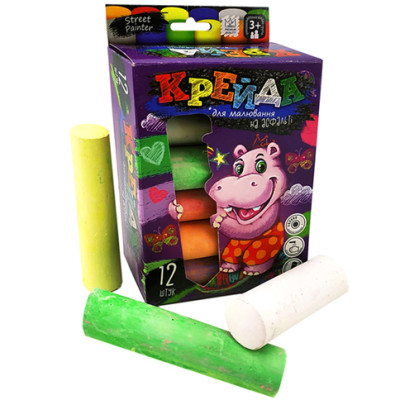 Крейда DankoToys для малювання на асфальті велика 12 штук MEL-01-06U