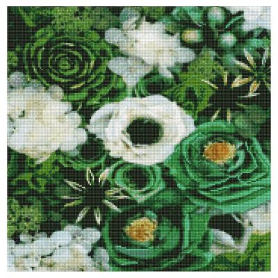 Алмазна картина "Зелені відтінки квітів", 50х50 см GA0001