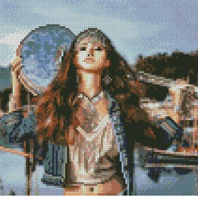 Алмазна картина Дівчина з мандалиною Strateg 30х30 см CA-0051