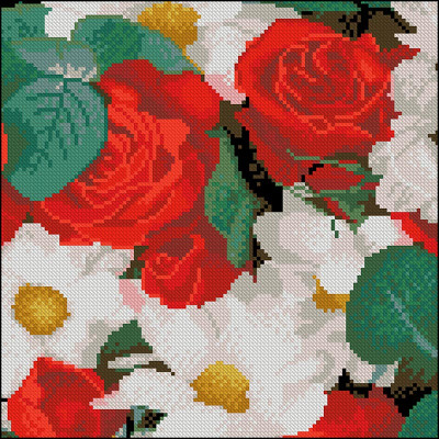 Алмазна картина Strateg Троянди й ромашки 30x30 см FZ3030-26
