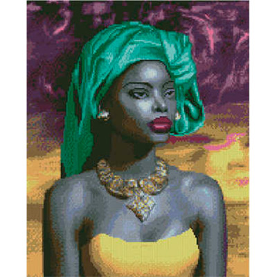 Алмазна картина Африканка в зеленій хустці Strateg 40х50 см L-229