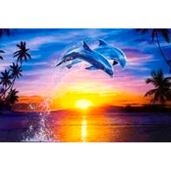 Алмазна картина Дельфіни на заході сонця Strateg 10х15 см YAB29566