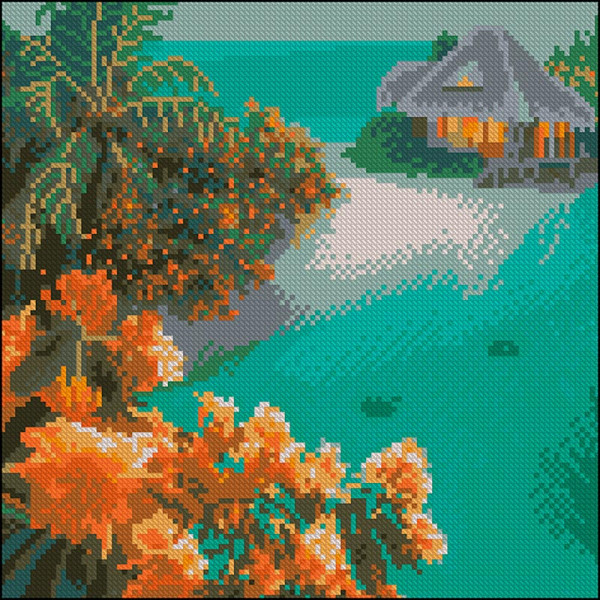 Алмазна картина Strateg Будинок на острові 30x30 см FZ3030-15