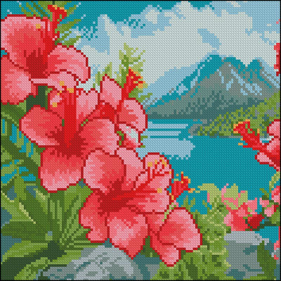 Алмазна картина Strateg Квіти на острові 30x30 см FZ3030-18