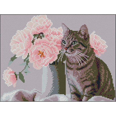 Алмазна картина Strateg Кіт з квітами 30x40 см ZAV3040-59
