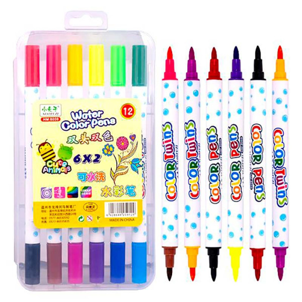 Фломастери двоколірні 6 штук 12 кольорів 106922 Фломастери двоколірні 6 штук 12 кольорів 106922