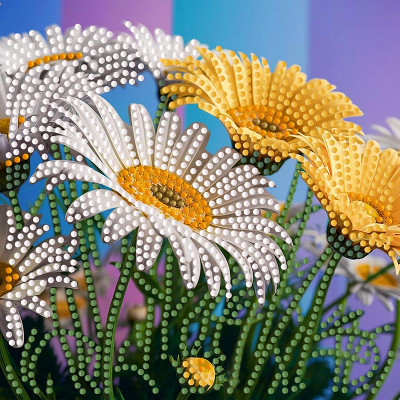 Алмазна картина Stateg Жовто-білий букет Strateg 18х18 см ZAV1818-18