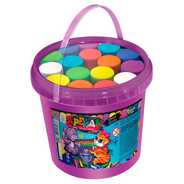 Крейда DankoToys кольорова серії Крейдочка відро 16 штук КRD-01-01U Крейда DankoToys кольорова серії Крейдочка відро 16 штук КRD-01-01U