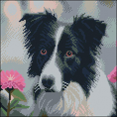 Алмазна картина Strateg Пес і жоржини 30x30 см FZ3030-02