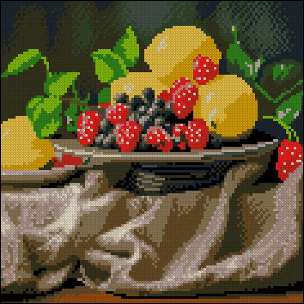 Алмазна картина Strateg Лимони та ягоди 30x30 см FZ3030-17