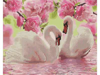 Алмазний живопис "Лебеді в цвіту" 40х50 см GZS1058