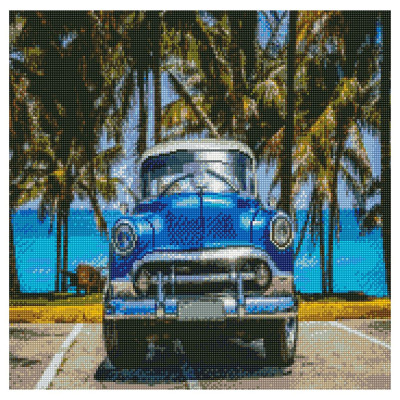 Алмазна картина "Синій ретро автомобіль", 50х50 см GA0011