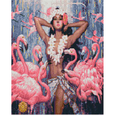 Алмазна картина Дівчина з фламінго Strateg 40х50 см L-232