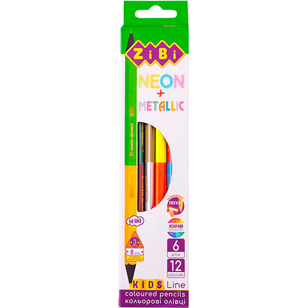 Олівці різнокольорові Double Neon+Metallic 6 шт 12 кольорів у коробці ZB.2465 Олівці різнокольорові Double Neon+Metallic 6 шт 12 кольорів у коробці ZB.2465