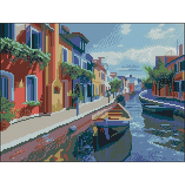 Алмазна картина Strateg Вуличка з човнами 30x40 см FZ3040-34