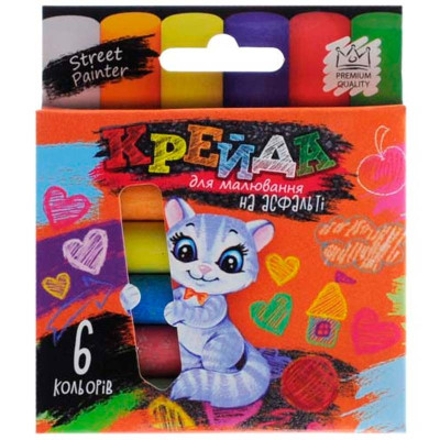 Крейда DankoToys для малювання на асфальті тонка 6 штук MEL-02-01U