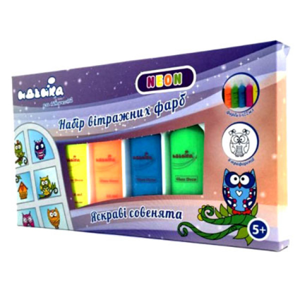 Набір вітражних фарб Яскраві сови NEON 98509