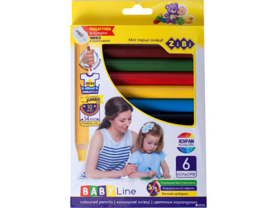 Олівці кольорові "3 в 1" SUPER JUMBO з точилкою 6 кольорів BABY Line ZB.2453