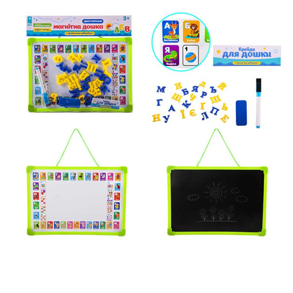 Іграшка дощечка 2-х стор PL-7005 (KI-7005) (96шт/3) укр-рос.магнит.алфавит PL-7005