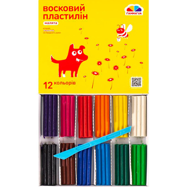 Пластилін восковий "Малята" 12 кольорів 144 г "Гамма" 110477