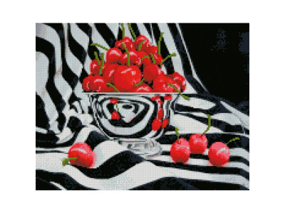 Алмазна картина "Вишня на чорно-білому фоні" 40х50 см FA40815