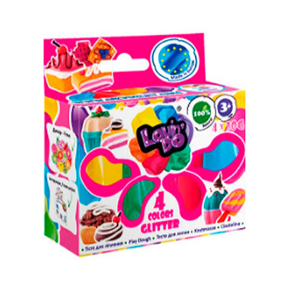 Набір тіста для ліплення ТМ Lovin'Do Асорті 4 кольори з глітером 41029 Набір тіста для ліплення ТМ Lovin'Do Асорті 4 кольори з глітером 41029