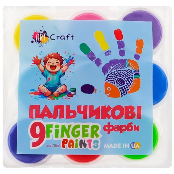 Набір пальчикових фарб ArtCraft 9 кольорів по 10 мл 17049-AV Набір пальчикових фарб ArtCraft 9 кольорів по 10 мл 17049-AV
